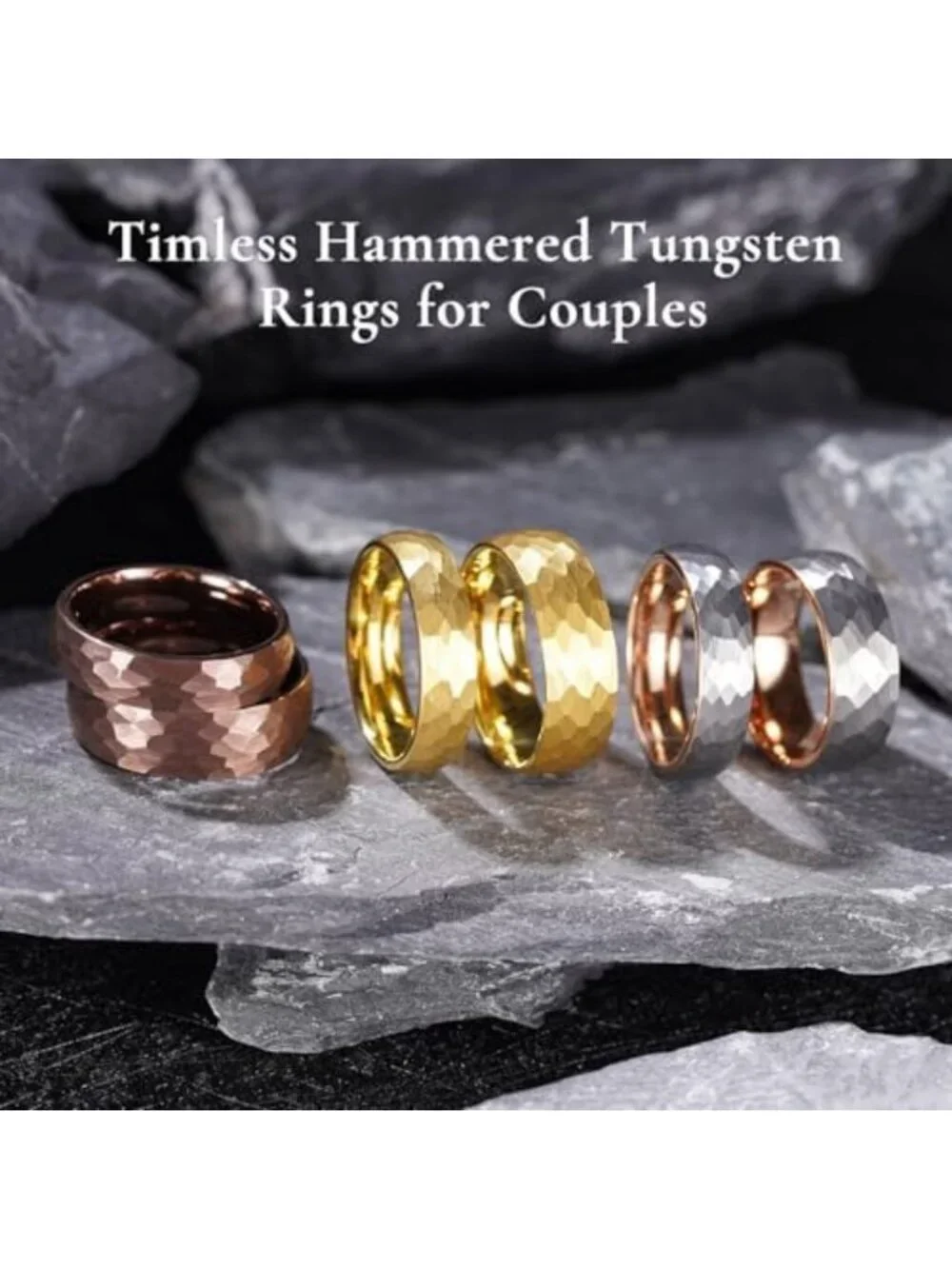 Stylish Men's Tungsten Carbide Wedding Band - Hammered Groove, Two-Tone, Comfort